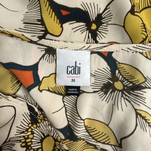 Cabi Sequel Blouse Womens Floral V-Neck Top Medium Long Sleeve Yellow Style 3954 - Picture 3 of 9